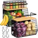 2 Set Magnetic Shelf for Refrigerator with Wood Lid, Fruit Potato & Onion Storage Bins, Pantry Organizers & Storage, Large Container Magnetic Spice Rack for Refrigerator, Kitchen Counter, Cabinet