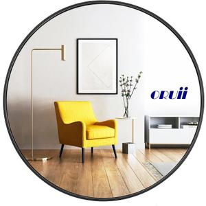Round Mirror, Black Round Mirror 24 inch, Circle Wall Mirrors Metal Frame, Circular Mirrors for Wall, Living Room, Bathroom, Vanity, Entryway, Hallway.