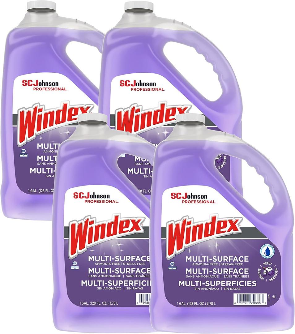 SC Johnson Professional, Windex Ammonia-Free Glass, Window & Surface Cleaner Refill, 1 gallon/128 Oz (Pack Of 4)