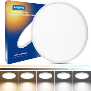 15.8in Ultra Thin Hardwired Flush Mount Ceiling Light, 32W 3520LM Dimmable, 5CCT 2700K-6500K Selectable, Edge-Lit LED Fixtures for Bedroom Kitchen Hallway Laundry, White