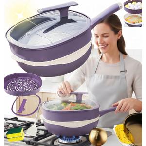 12 Inch Titanium Alloy Nonstick Frying Pan with Lid & Steamer Basket 2026 Titanium Pot Titanium Frying Pans Nonstick Titanium Pots and Pans, Nonstick Frying Pan Cookware Sets