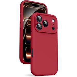 Supdeal Liquid Silicone Case for iPhone 17 Pro - [Camera All-Round Protection] [Soft Microfiber Lining Anti-Scratch] 4 Layer Full Covered Shockproof Gel Rubber Phone Case Cover, 6.3", Red