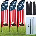 Buryeah 12 ft 3 Sets American Glory Feather Flag with Pole Kit, USA Swooper Flag Banner Sign for Advertising, Business, Event, Outdoor Display, 250th Commemorative Patriotic Yard Banner