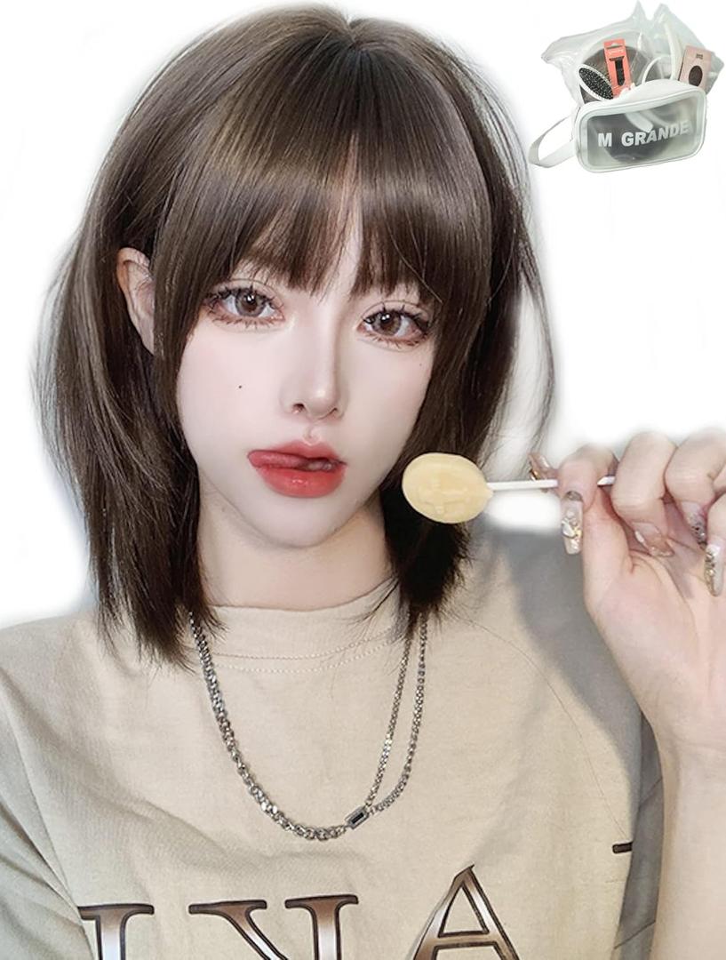 MGRANDE Wig Premium Line Active Top Stylist Produce 6 Items Set Inner Color Line Women's Original Wig Semi-Long Small Face Effectash Brown Layer DY40A