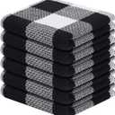 Homaxy 100% Cotton Waffle Weave Check Plaid Dish Cloths, 12 x 12 Inches, Super Soft and Absorbent Dish Towels Quick Drying Dish Rags, 6-Pack, White & Black
