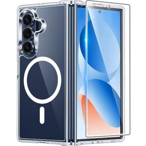 FNTCASE for Samsung Galaxy Z-Fold-7 Case: Magnetic Clear Military Grade Drop Protection Anti Yellowing Cell Phone Cover - Rugged Shockproof Protective Bumper Transparent Phonecase