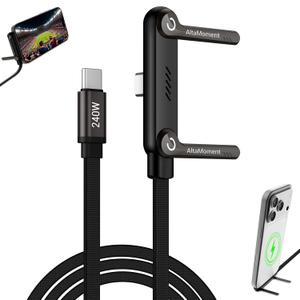 Invisible Holder Charger Cable, 240W PD Fast Charging Cable for Desk, USB-C to USB-C Cable 4.9 FT with 360 Adjustable Metal Stand, 2 in 1 Holder Charger for Gaming, Office, Home