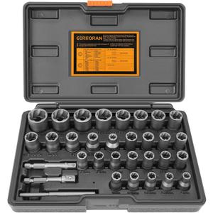 Upgrade Bolt Extractor Kit, 32 Piece Stripped Bolt Extractor Socket Set, Rounded Bolt Remover, Lug Nut Remover with  Inch and  Inch Adapter for Removing Damaged Frozen Rusted Rounded-Off Bolts Nuts