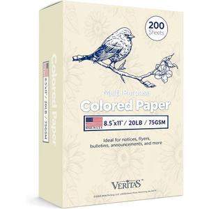 WritePads Veritas Colored Copy Paper, Cream Multi-Purpose paper,Colored Printer Paper 8.5 x 11, 20 lb / 75 GSM, Cream,200 Sheet, Made in USA
