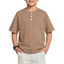 Mumucove Boys Short Sleeve Shirts, Khaki, 7-8 Years (Beige)