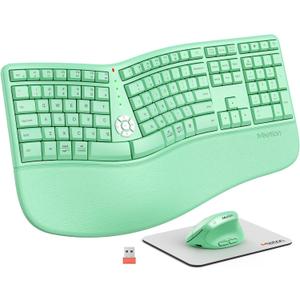 MEETION Wireless Ergonomic Keyboard and Mouse, Split Keyboard Green