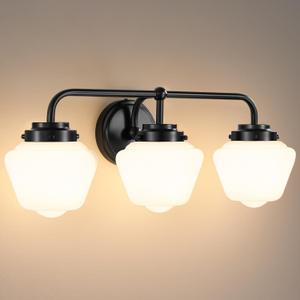 Bathroom Vanity Light Fixtures: 3-Light Black Vanity Lights for Bathroom Over Mirror, Farmhouse Wall Sconce Lighting with Frosted Milky Glass for Kitchen (Exclude Bulb)