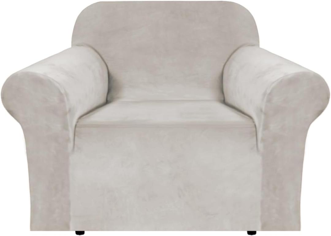 H.VERSAILTEX Stretch Velvet Armchair Cover Couch Covers 1 Cushion Chair Slipcover for Living Room Furniture Cover Crafted from Thick Comfy Rich Velour (Chair 31"-49", Oatmeal)