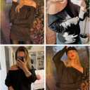 Aifer Women's Off The Shoulder Tops Sexy Long Sleeve Shirts Oversized Fashion Casual Batwing Sweaters Pullover Tunic Tops (Black, M)