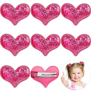 Syhood 9 Pieces Valentine's Day Heart Hair Clips Glitter Sequin Heart Barrettes Hair Clip for Valentines Accessories Christmas Birthday Wedding Themed Party(Rose Red)
