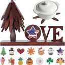 Wooden Trivets for Hot Dishes, 4 Piece Set Foldable Kitchen Wooden Trivet Interchangeable Love Sign, for Hot Dishes, Pot, Bowl, Teapot, Hot Pot Holder, for Home Table Valentines Day Mom Decor.