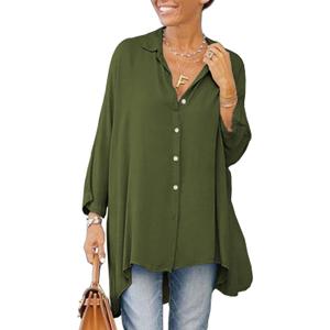 Aoysky Womens Oversized T Shirts Button Down Long Sleeve Shirt V Neck Collar Loose Flowy Blouse (Medium, Army Greem) Aoysky Womens Oversized T Shirts Button Down Long Sleeve Shirt V Neck Collar Loose Flowy Blouse (Medium, Army Greem)