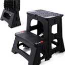 Folding 2-Step Stool - Upgraded Stable A-Frame, Safety Lock, Anti-Slip Rubber Feet, 300lb Capacity, No Assembly - 8" 17" Step Stools for Kitchen, Bathroom, Bed, RV, Home, Office (Black)