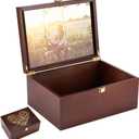 Larger Wooden Memory Keepsake Box with Hinged Lid & 8x10 Photo Frame Inside Lid Decorative Storage Box With a Hinge Lids for Pictures, Letters & Time Capsule Wooden Gift Box, 5.3 x 8.6 x 11.7
