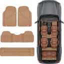 Motor Trend 3-Row Heavy Duty Rubber Floor Mats & Liners for Car SUV Van, Front 2nd & 3rd Row Durable Polymerized Latex Full Interior Protection, Extra-High Ridgeline Design, Beige