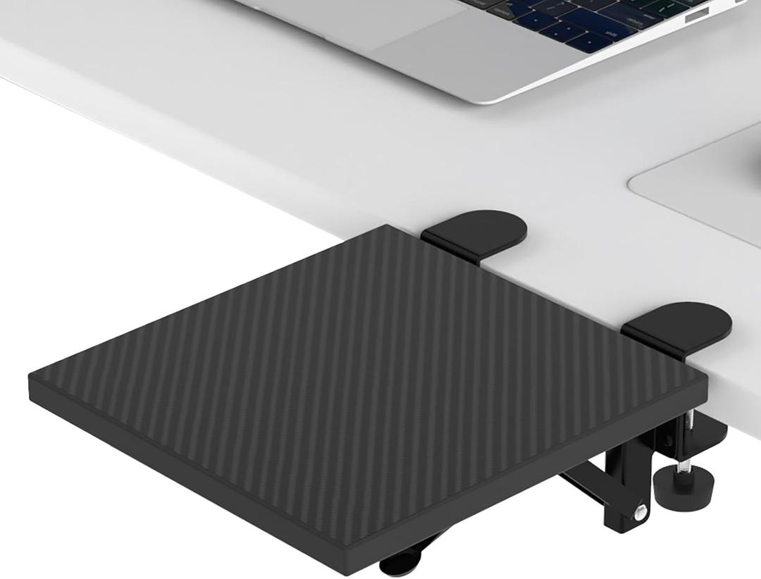 Ergonomics Desk Extender Tray, 9.5x9.1" Punch-Free Clamp on, Foldable Keyboard Drawer Tray, Table Mount Arm Wrist Rest Shelf, Computer Elbow Arm Support