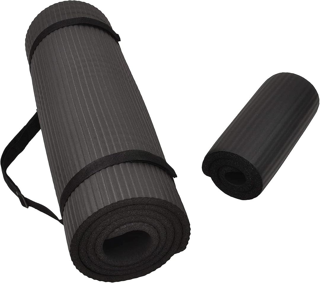 Fitvids All Purpose 1/2-Inch Extra Thick High Density Anti-Tear Exercise Yoga Mat and Knee Pad with Carrying Strap, Multiple Colors