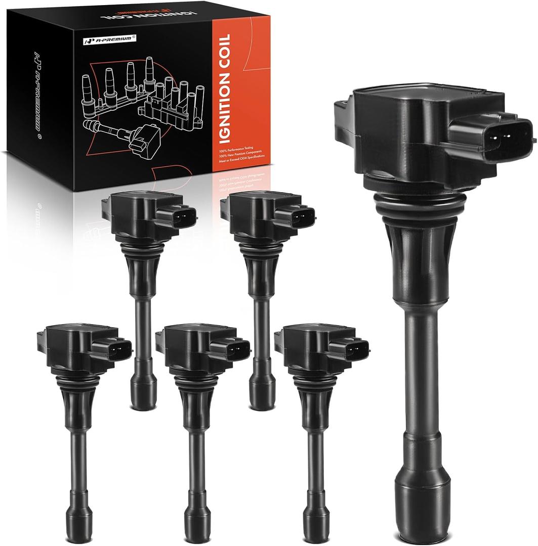 A-Premium Ignition Coil Packs Compatible with Nissan & Infiniti Vehicles - V6 2.5L 3.5L - Altima 2007-2018, Pathfinder 2013-2020, Murano 2009-2021, Maxima Quest 350Z EX35 FX35 G35 Q50 QX60, Set of 6