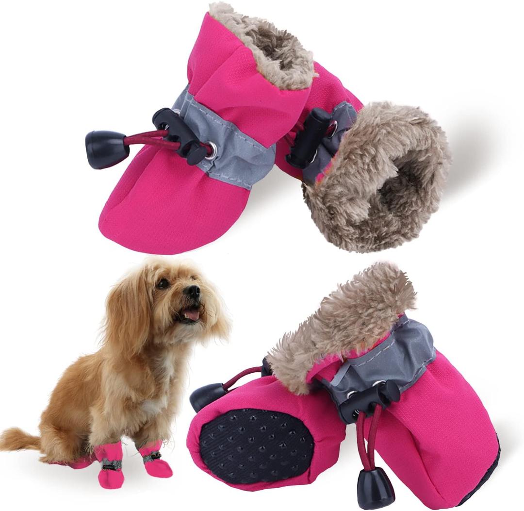 Dog Snow Boots, Dog Shoes for Winter, Dog Winter Boots for Small Medium Dogs Puppies, Dog Boots & Paw Protectors with Anti-Slip Sole and Plush, Pack of 4 (Size 6)
