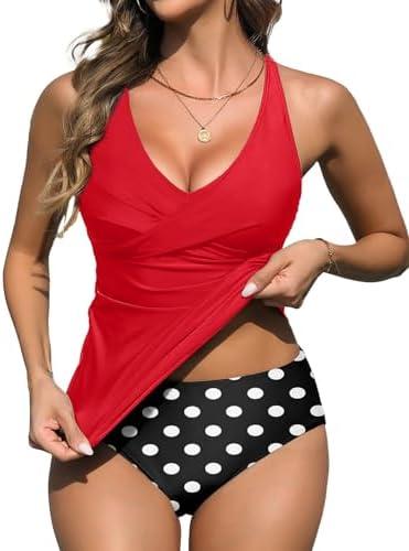 Yonique Tankini Swimsuits for Women Tummy Control Bathing Suits Two Piece Tankini Tops with Bikini Bottoms Twist Swimwear 18W