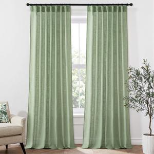 MIULEE Sage Green Linen Curtains 90 Inches Long 2 Panels for Bedroom Living Room, Back Tab & Pleat Tape with Hooks Soft Thick Linen Textured Window Drapes Semi Sheer Light Filtering Farmhouse Decor