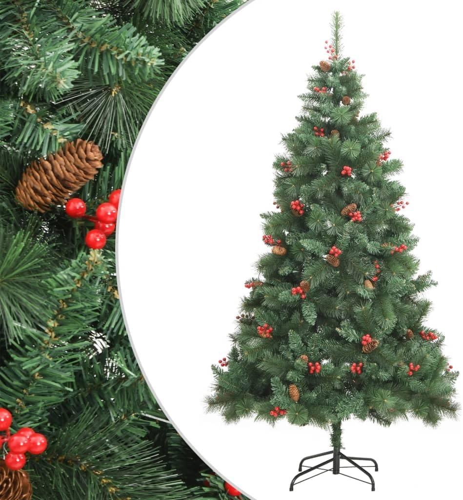 Artificial Hinged Christmas Tree with Cones and Berries 70.9",Home & Garden,Decor,Seasonal & Holiday Decorations, Christmas Trees,Green,6.1kg/13.42ib