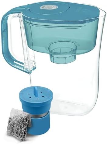 Kishu Charcoal Reusable Water Filter for Brita-Style Pitcher & Dispenser - Activated Carbon for Brita Filter - Stainless Steel and Silicone Reusable Charcoal Filter with 6-Month Granules Supply