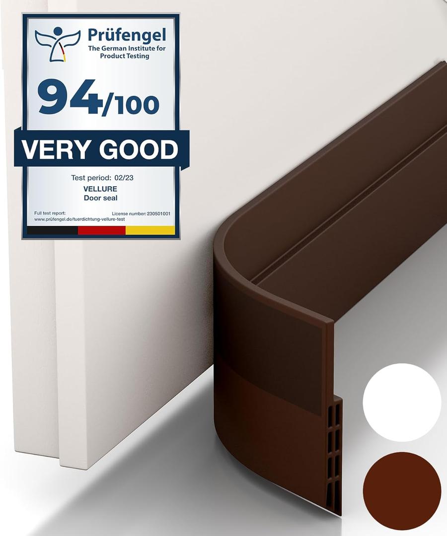 Vellure Door Draft Stoppers For Bottom Of Door - NEW Premium Door Sweep / Door Seal Strip (Save Energy Installs Quickly And Easily) Door Weather Stripping, Ideal For Keeping Out Cold (1x39" brown)