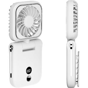Mini Portable Handheld Clip On Rechargeable Personal Hand Fan with LED Display, Pocket Battery Operated 100 Speeds Adjustable Small Fan for Travel/Outdoor/Concerts/Lash/Makeup/Gift(white)