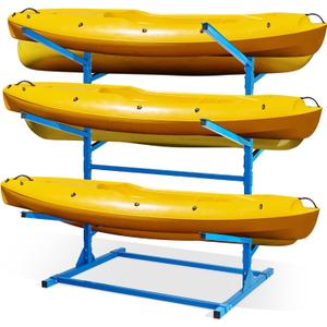 Freestanding Kayak Storage Rack 2-Sided -3 Levels for 6 Kayaks, Adjustable Kayak and SUP Stand, Weatherproof and Heavy Duty