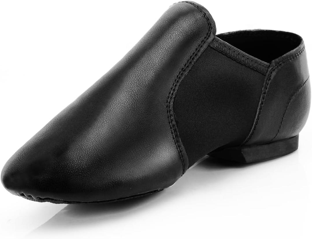 Keemi Black Jazz Shoes for Woman, Leather Dance Shoes for Women Men Unisex Adults,Non-Slip Women's Dancing Shoe, Size 9.5W