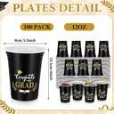 100 Pcs Graduation Cups Class of 2025 Party Plastic Cups 12 oz Graduation Decorations Congrats Grad Disposable Tableware Hot Cold Drinks for School Supplies Festive Celebration(Black)