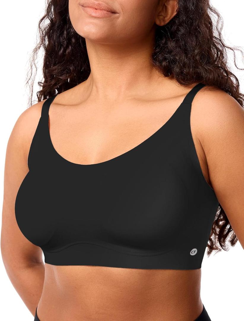 COMFELIE Wireless Bra Comfy Seamless Pullover Bra Soft Buttery Smooth Everyday Bralette Adjustable Cami Sleep Bras (Medium, Black)