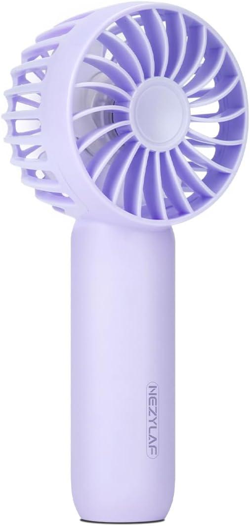 Nezylaf Mini Handheld Fan, Portable Fan Rechargeable with 3 Speeds, Travel Essential Summer Accessory for Women: Hand fan for, Makeup, Eyelash, and Face Cooling (Purple)