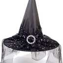 Lace Witch Hats for Women - Halloween Cosplay Costume Accessories Foldable Hanging Witch Wizard Hats for Decorations