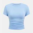 SOLY HUX Girl's Summer Clothing Set Short Sleeve Crop T Shirts and Flare Pants 2 Piece Outfit Pure Blue, 11Y