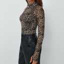 Lace Long Sleeve Floral Mesh Top Mockneck Going Out Tops for Women Trendy Undershirt Fashion Outfits (XL)