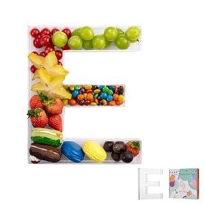11" Clear Acrylic Letter & Number Charcuterie Tray-Reusable Fillable Alphabet Box for Displaying Candy, Cake, Snacks– Party Dessert Serving Plate for Birthday, Wedding Anniversaries, Baby Shower (E)