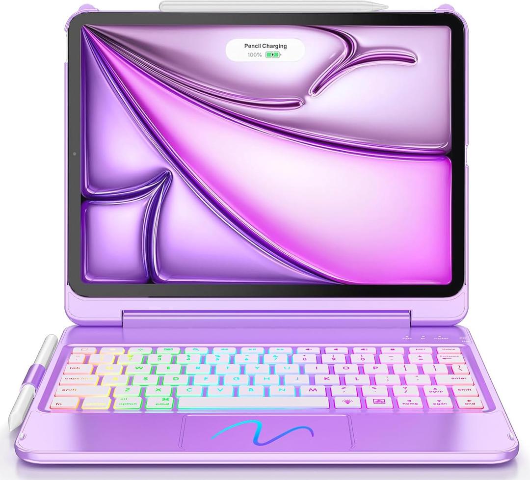 FUWANG Touch for iPad Air 11 inch Air 5th 4th Generation Case with Keyboard - Only Support 180 Flip Keyboard with Multi-Touch Trackpad, 7-Color Backlight Keyboard for iPad Air 11 inch M3/M2, Purple