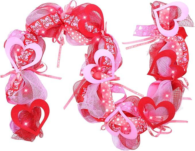 Waipfaru 6 FT Valentines Day Garland with Lights, Valentines Day Decorations, Lighted Valentine's Day Garland for Mantle Pink and Red Artificial Garlands Fireplace Home Table Centerpiece Indoor Decor