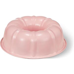 KITESSENSU Non-Stick Cake Pan, 9.5-Inch Carbon Steel Cake Mold, 12 Cup Fluted Heavy Duty Tube Pan, Durable Rust & Scratch-Resistant, Baking Mold for Jello, Gelatin, Chocoflan, Flan, Pink