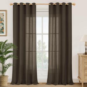 YoungsTex Chocolate Brown Linen Curtains for Living Room 84 Inches Length 2 Panels, Light Filtering Drapes with Grommet Privacy for Dining Bedroom, 52 X 84 Inch (Sliver-brown Color)