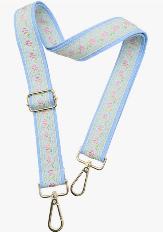 Purse Strap Adjustable Replacement Crossbody Bag Straps Retro Jacquard Embroidery Shoulder Straps for Shoulder Bag, Color: Diamond Trellis-black Buckle-blue-y12