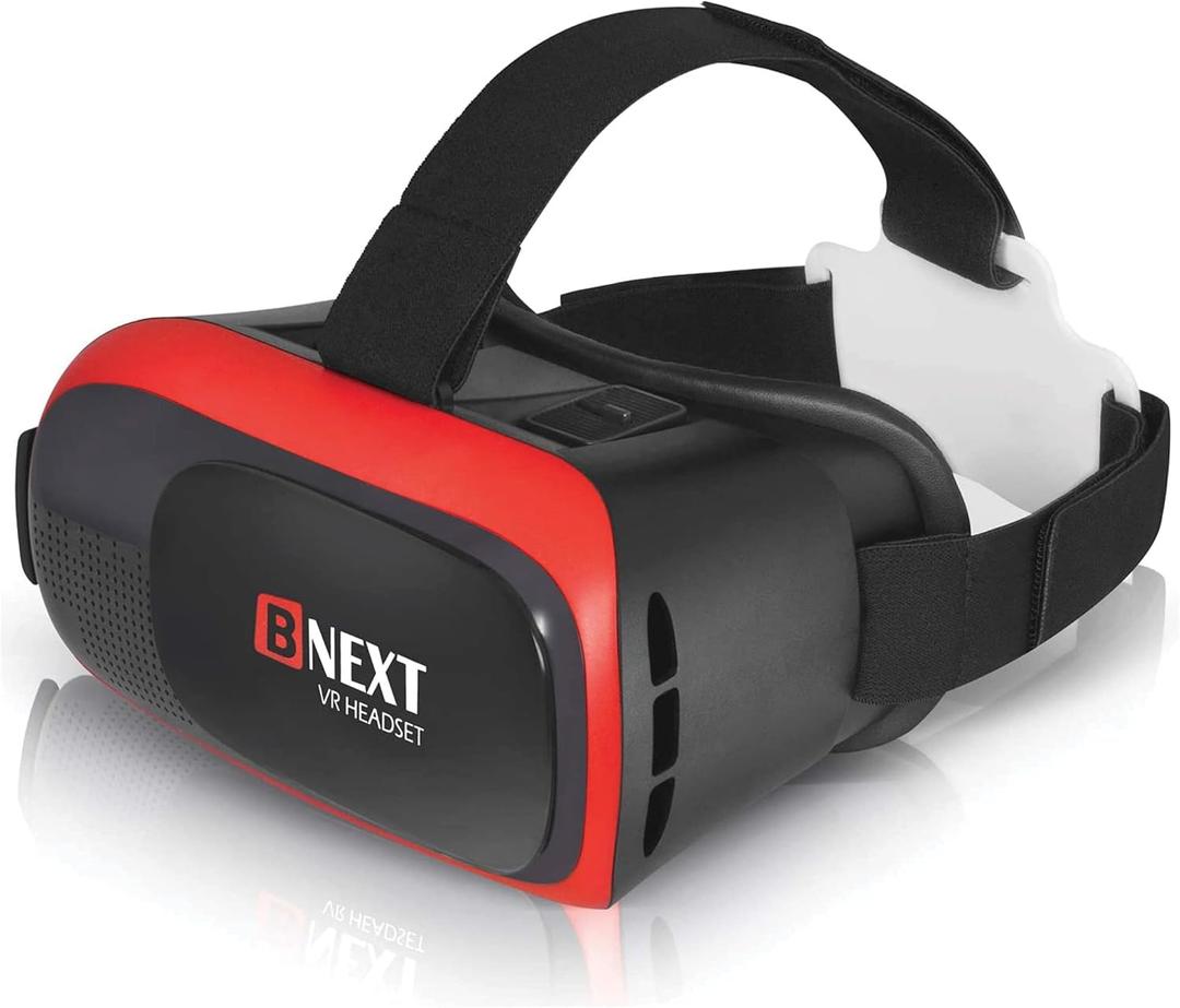 VR Headset Compatible with iPhone & Android - Universal Virtual Reality Goggles for Kids & Adults - Virtual Reality Headset for Kids - Your Best Mobile Games 360 Movies w/New 3D VR for iPhone (Red)