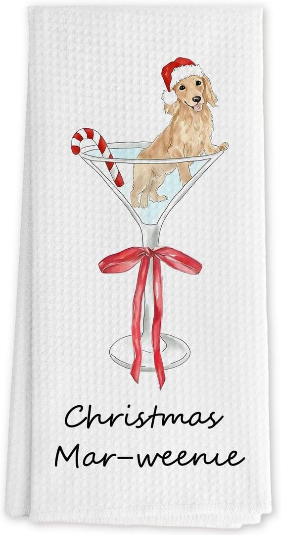 Christmas Dachshund Cocktail Kitchen Towels, Weiner Dog Dachshund Lover Gifts Decorative Hand Towels, Martini Cocktail Lover Gifts Dish Tea Towels for Kitchen Bar Cart, 16x24 Inch